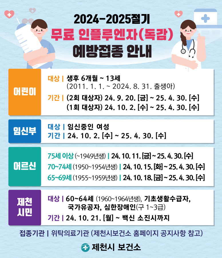 제천시, 인플루엔자(독감)　무료 예방접종 실시 이미지